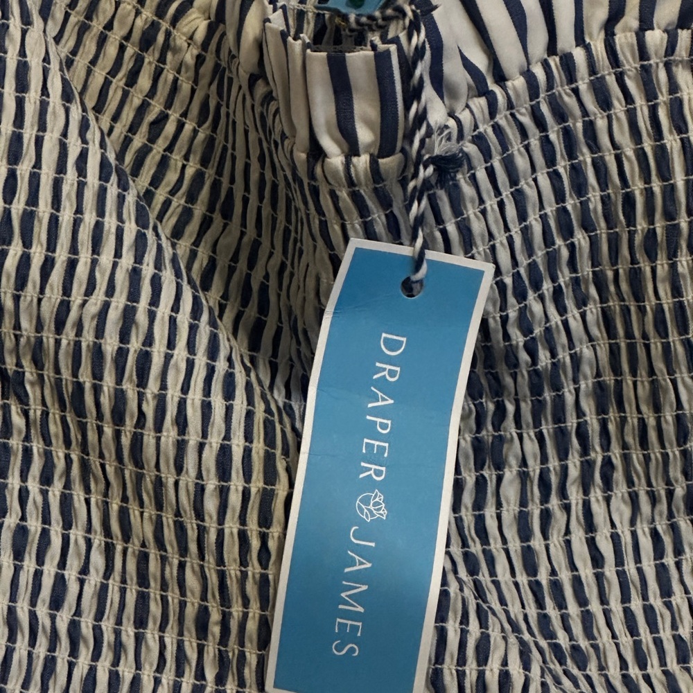 Draper James "Cam" Navy Blue and White Striped Smocked Midi Dress 2X - Picture 7 of 14